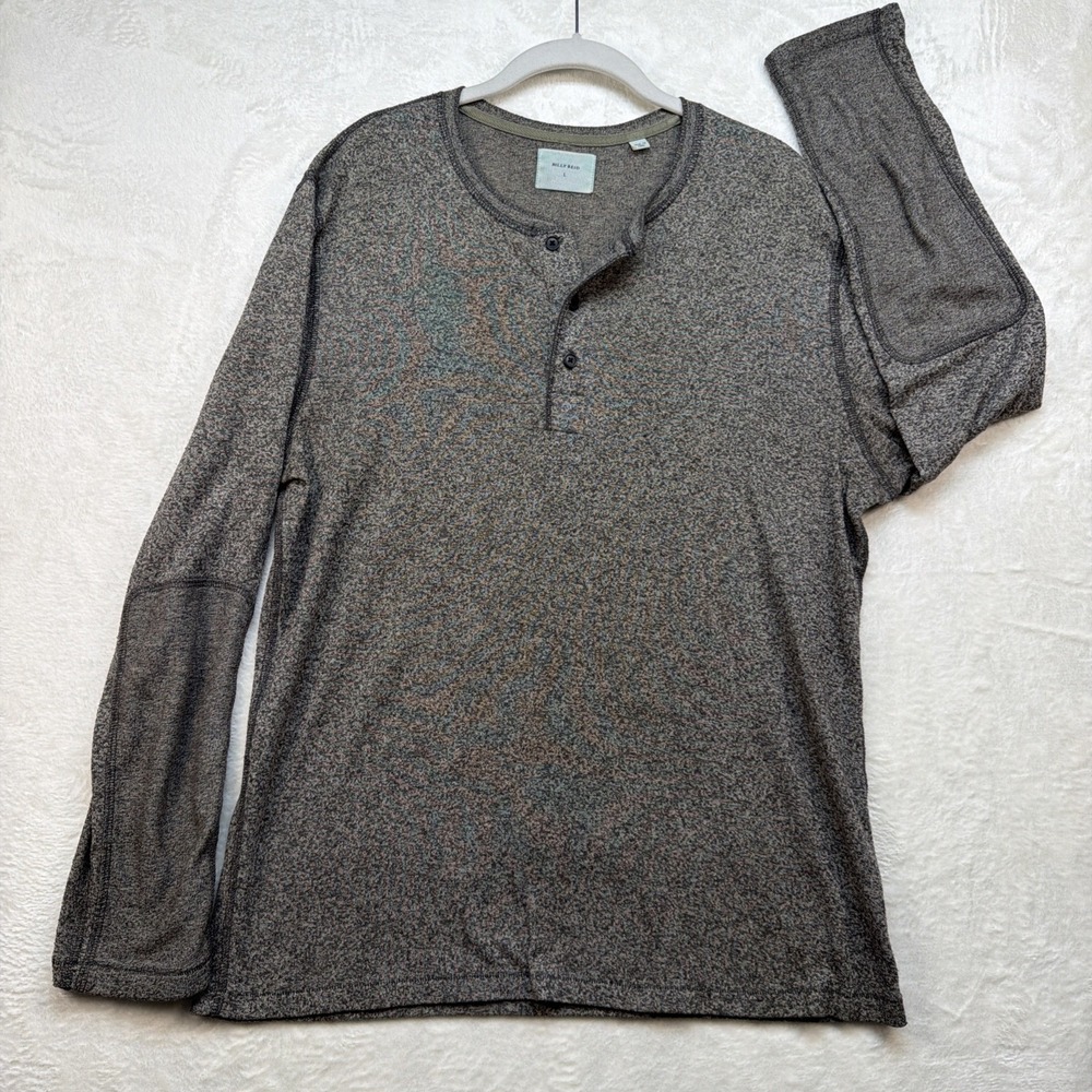 Billy Reid Henley Shirt Mens Large Brown‎ Long Sleeve Button Neck Casual